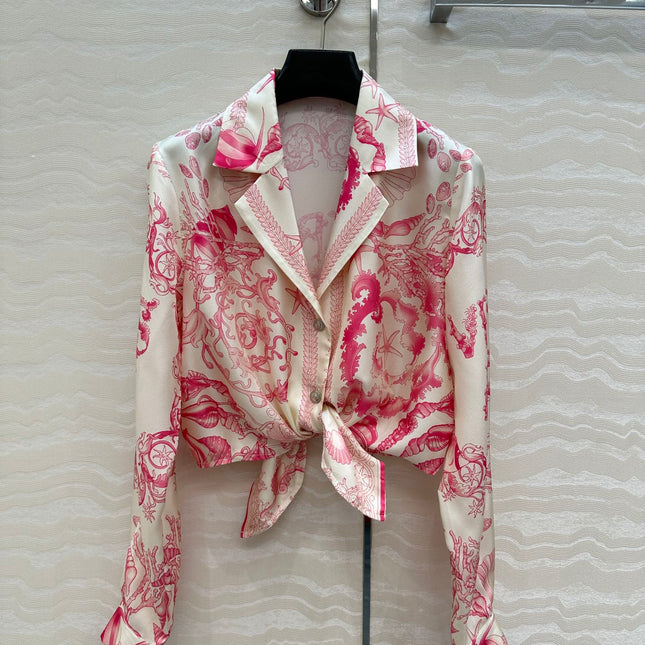 VERSACE SILK SHIRT WITH CORAL PRINT AND NOTCHED COLLAR 263960
