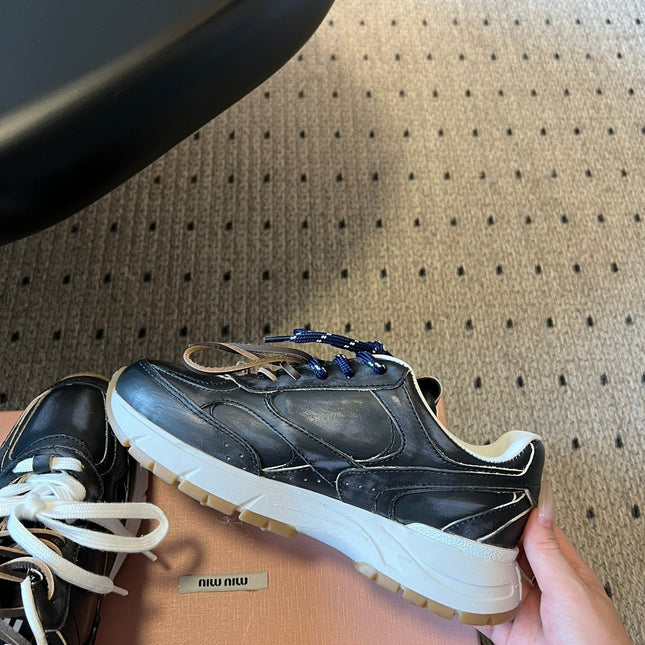 MIUMIU 26S SNEAKERS 530 SL IN BLACK CALFSKIN