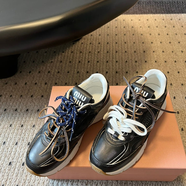 MIUMIU 26S SNEAKERS 530 SL IN BLACK CALFSKIN