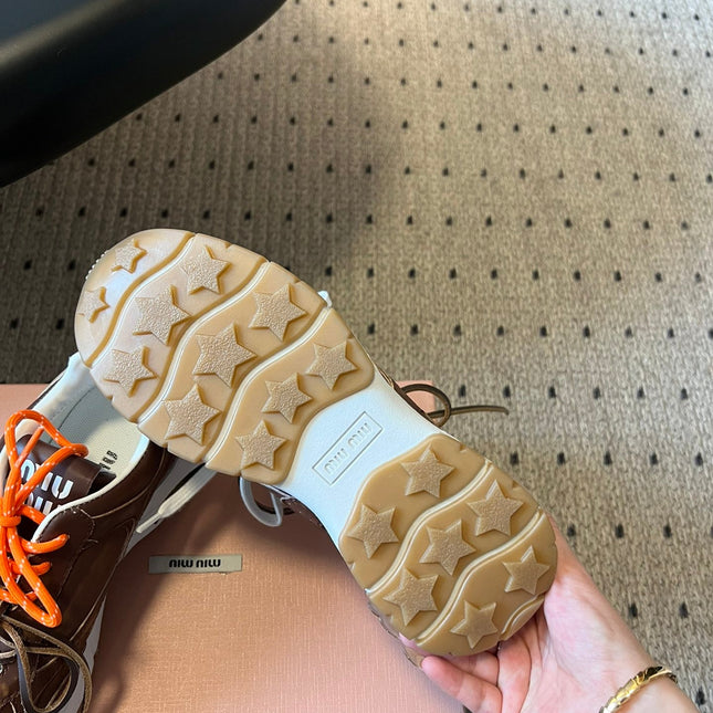 MIUMIU 26S SNEAKERS 530 SL IN DARK BROWN CALFSKIN