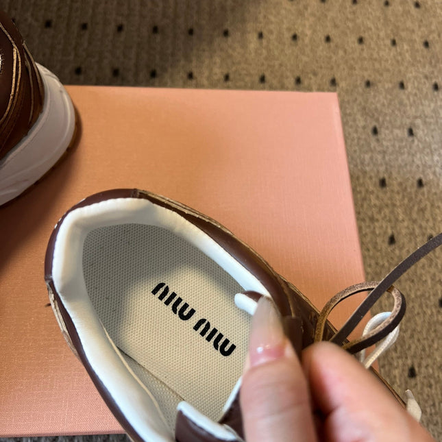 MIUMIU 26S SNEAKERS 530 SL IN DARK BROWN CALFSKIN