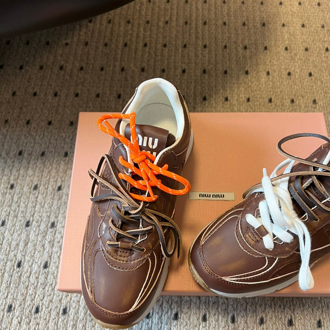 MIUMIU 26S SNEAKERS 530 SL IN DARK BROWN CALFSKIN