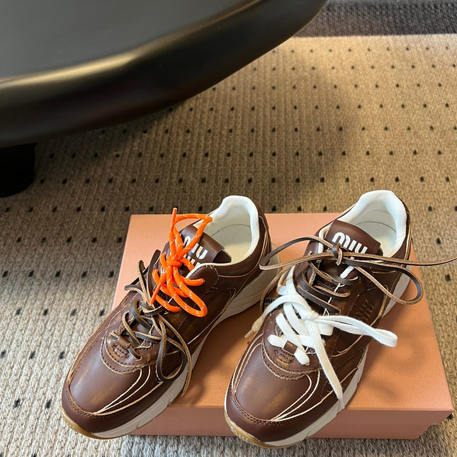 MIUMIU 26S SNEAKERS 530 SL IN DARK BROWN CALFSKIN