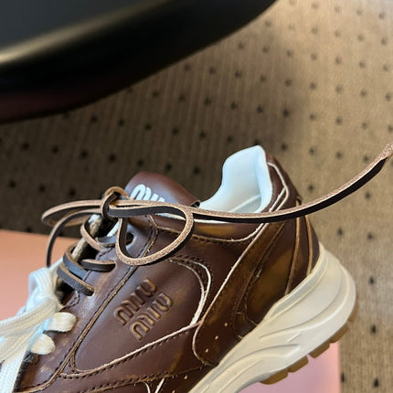 MIUMIU 26S SNEAKERS 530 SL IN DARK BROWN CALFSKIN