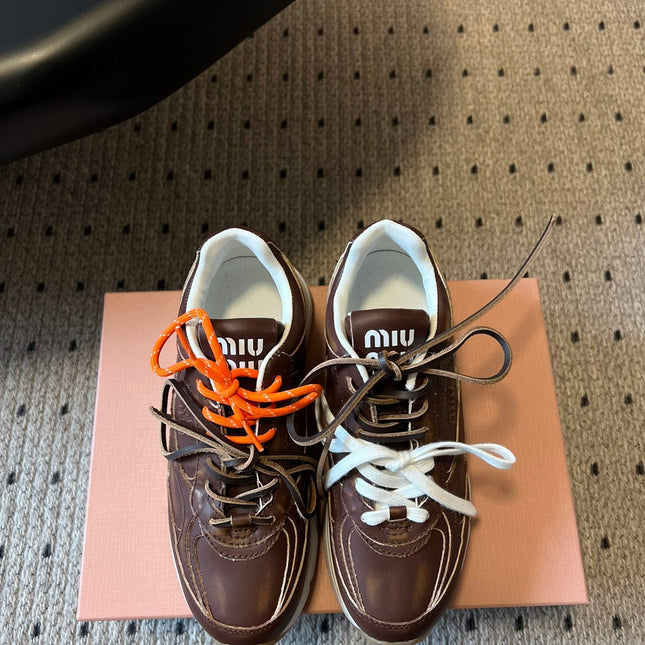 MIUMIU 26S SNEAKERS 530 SL IN DARK BROWN CALFSKIN