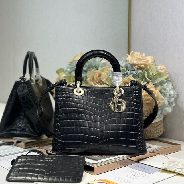 DIOR 26S TOUJOURS BAG 28 IN BLACK CROCODILE LEATHER