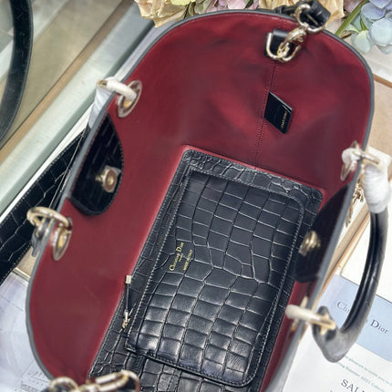 DIOR 26S TOUJOURS BAG 28 IN BLACK CROCODILE LEATHER