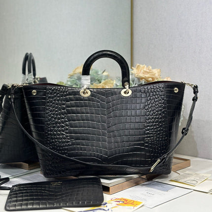DIOR 26S TOUJOURS BAG 37 IN BLACK CROCODILE LEATHER