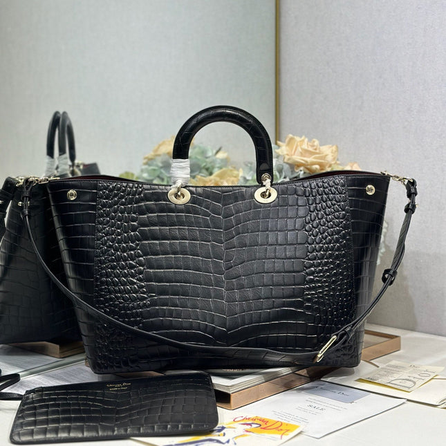 DIOR 26S TOUJOURS BAG 37 IN BLACK CROCODILE LEATHER