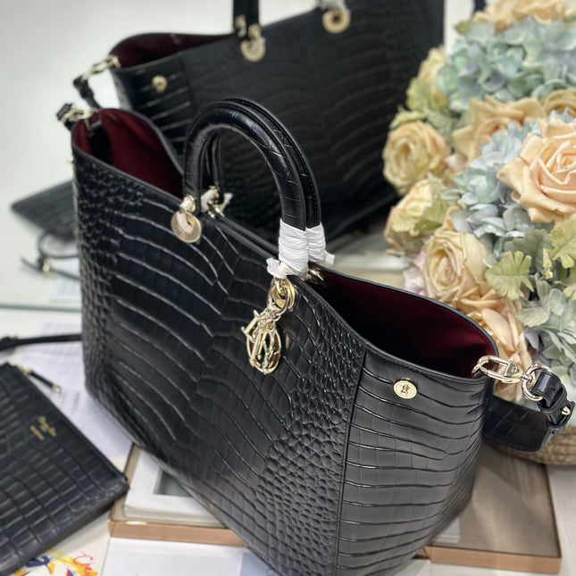 DIOR 26S TOUJOURS BAG 37 IN BLACK CROCODILE LEATHER