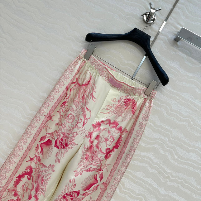 VERSACE SILK STRAIGHT-LEG PANTS WITH CORAL PRINT 263974