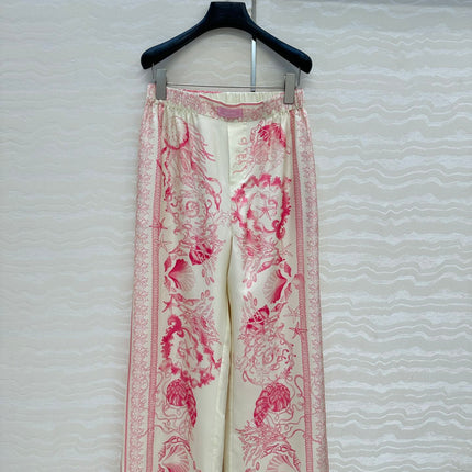 VERSACE SILK STRAIGHT-LEG PANTS WITH CORAL PRINT 263974