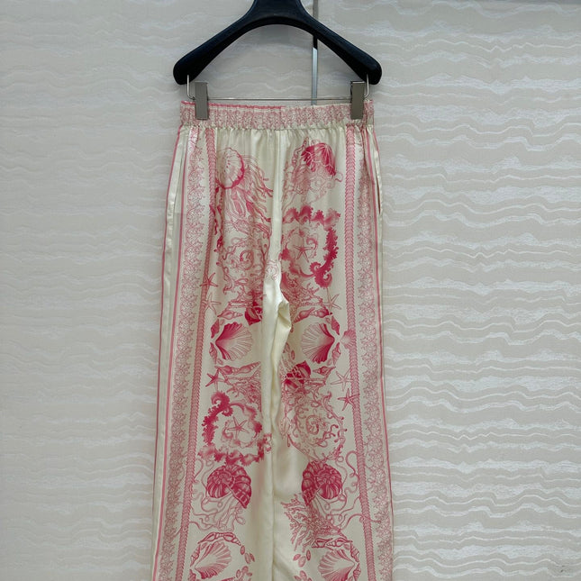 VERSACE SILK STRAIGHT-LEG PANTS WITH CORAL PRINT 263974