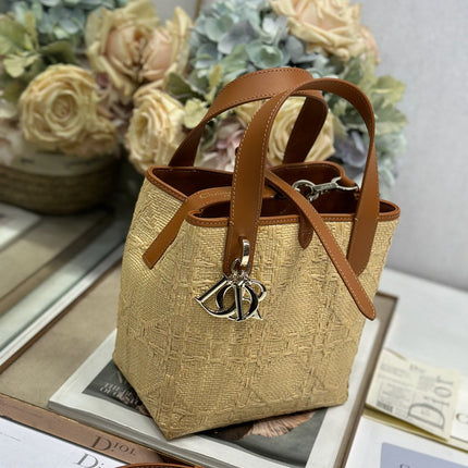 DIOR 26S TOUJOURS BAG 18 IN BROWN AND BEIGE RAFFIA