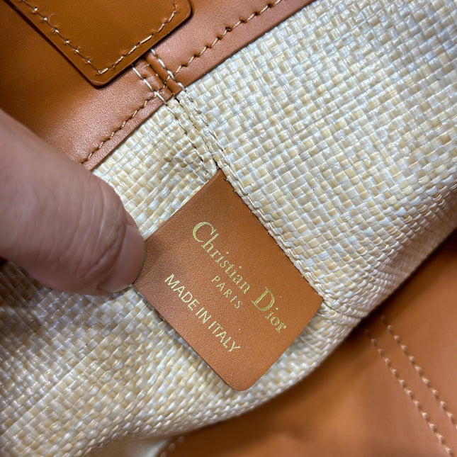 DIOR 26S TOUJOURS BAG 28 IN BROWN AND BEIGE RAFFIA