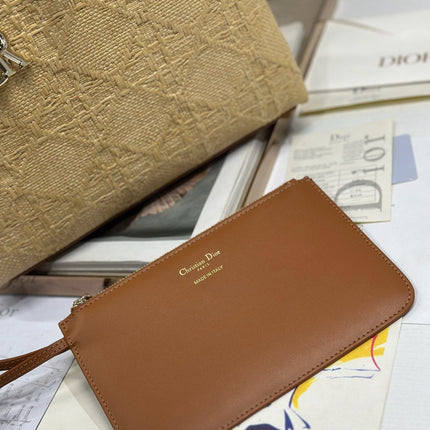 DIOR 26S TOUJOURS BAG 28 IN BROWN AND BEIGE RAFFIA