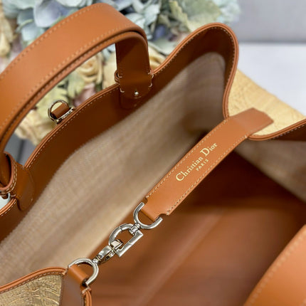 DIOR 26S TOUJOURS BAG 37 IN BROWN AND BEIGE RAFFIA