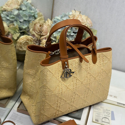 DIOR 26S TOUJOURS BAG 37 IN BROWN AND BEIGE RAFFIA