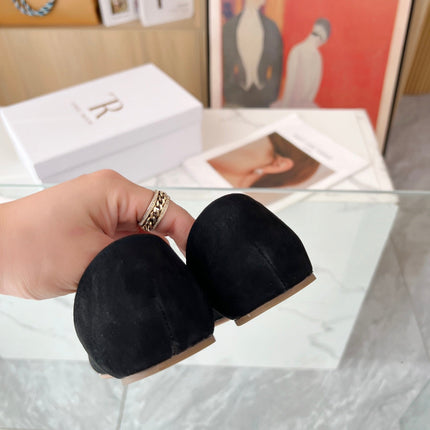 THE ROW 26S ROUND TOE BALLET FLATS IN BLACK SUEDE