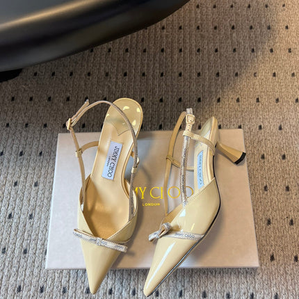 JIMMY CHOO 26S SLINGBACK HEELS 65 MM IN PASTEL YELLOW PATENT CALFSKIN