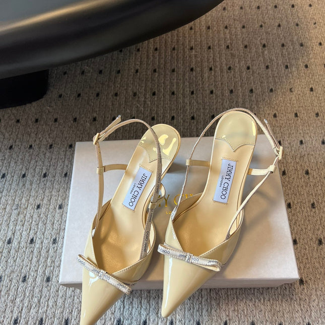 JIMMY CHOO 26S SLINGBACK HEELS 65 MM IN PASTEL YELLOW PATENT CALFSKIN