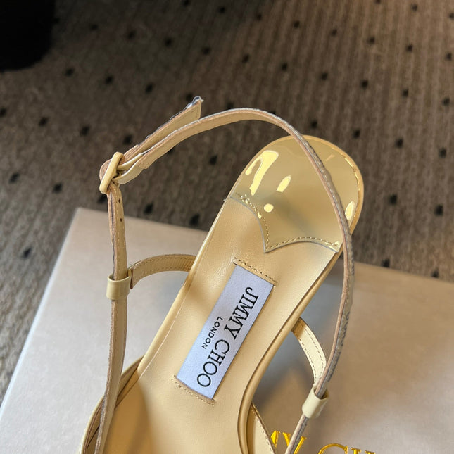 JIMMY CHOO 26S SLINGBACK HEELS 65 MM IN PASTEL YELLOW PATENT CALFSKIN