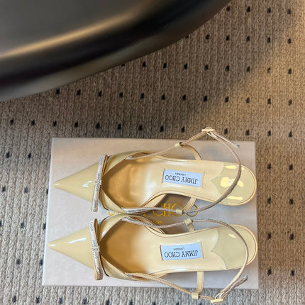 JIMMY CHOO 26S SLINGBACK HEELS 65 MM IN PASTEL YELLOW PATENT CALFSKIN