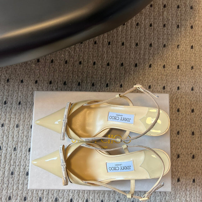 JIMMY CHOO 26S SLINGBACK HEELS 65 MM IN PASTEL YELLOW PATENT CALFSKIN