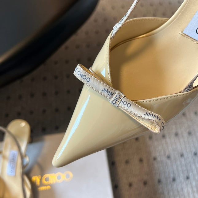 JIMMY CHOO 26S SLINGBACK HEELS 65 MM IN PASTEL YELLOW PATENT CALFSKIN