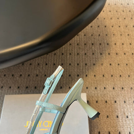 JIMMY CHOO 26S SLINGBACK HEELS 65 MM IN PASTEL BLUE PATENT CALFSKIN