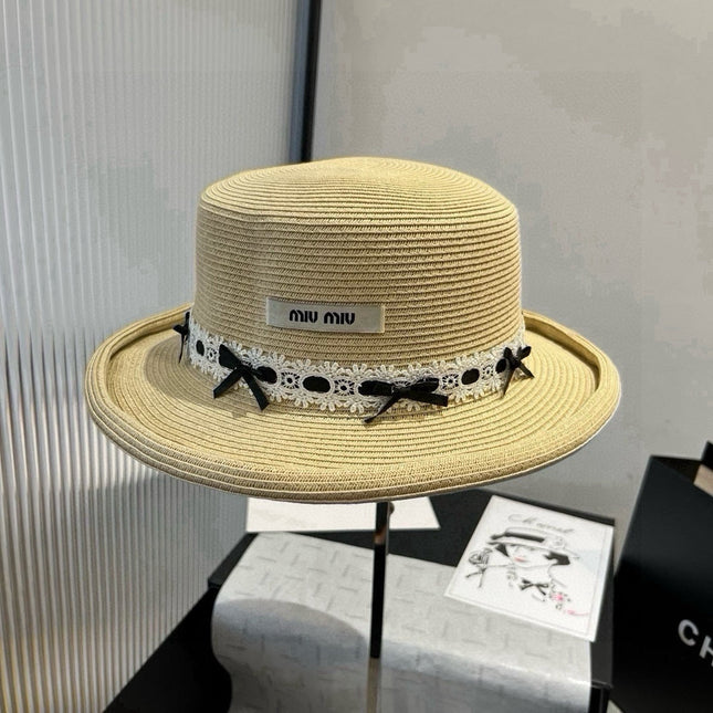 MIUMIU SMALL BRIM CURVED STRAW HAT IN BEIGE