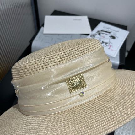 MIUMIU STRAW HAT IN LIGHT BEIGE WITH RHINESTONE EMBELLISHED