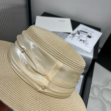 MIUMIU STRAW HAT IN LIGHT BEIGE WITH RHINESTONE EMBELLISHED