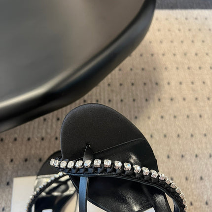 JIMMY CHOO 26S CRYSTAL THONG SANDALS 45 MM IN BLACK LAMBSKIN