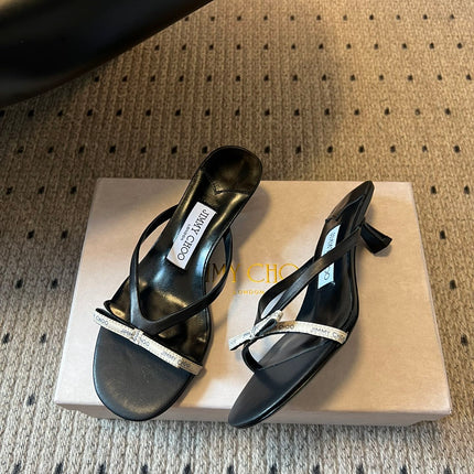 JIMMY CHOO 26S STRAPPY HEELED SANDALS IN BLACK LAMBSKIN