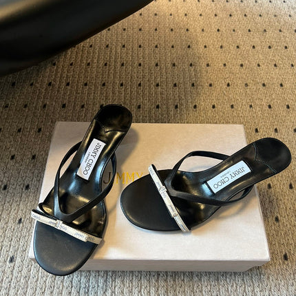 JIMMY CHOO 26S STRAPPY HEELED SANDALS IN BLACK LAMBSKIN