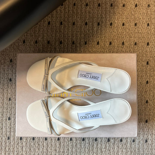 JIMMY CHOO 26S STRAPPY HEELED SANDALS IN WHITE LAMBSKIN