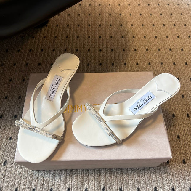 JIMMY CHOO 26S STRAPPY HEELED SANDALS IN WHITE LAMBSKIN