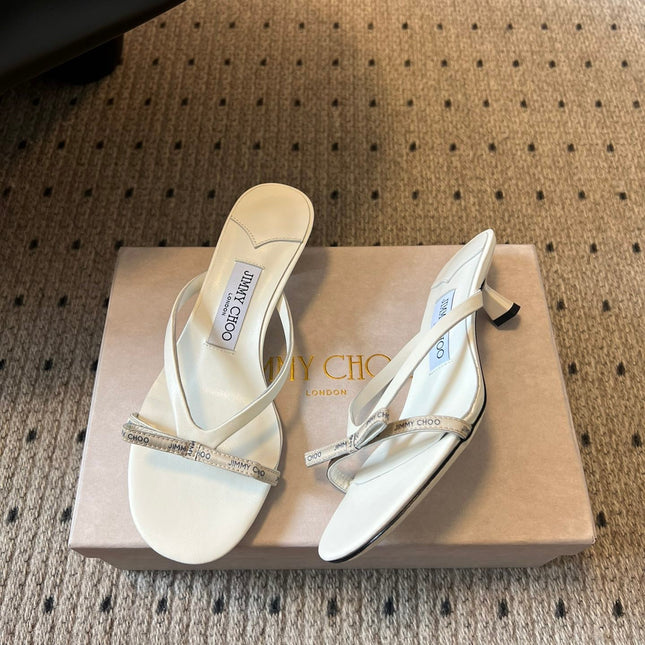 JIMMY CHOO 26S STRAPPY HEELED SANDALS IN WHITE LAMBSKIN