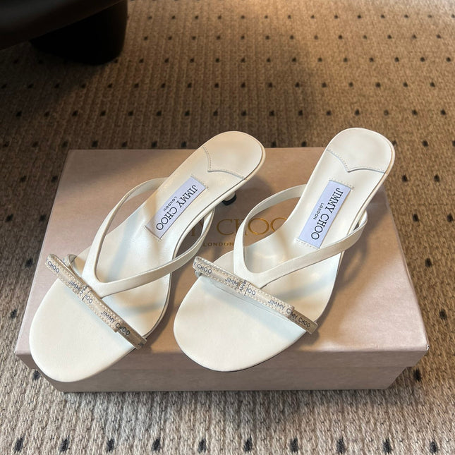 JIMMY CHOO 26S STRAPPY HEELED SANDALS IN WHITE LAMBSKIN