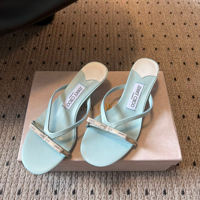 JIMMY CHOO 26S STRAPPY HEELED SANDALS IN PASTEL BLUE LAMBSKIN
