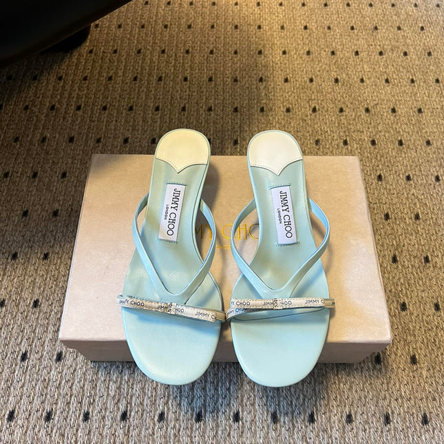 JIMMY CHOO 26S STRAPPY HEELED SANDALS IN PASTEL BLUE LAMBSKIN