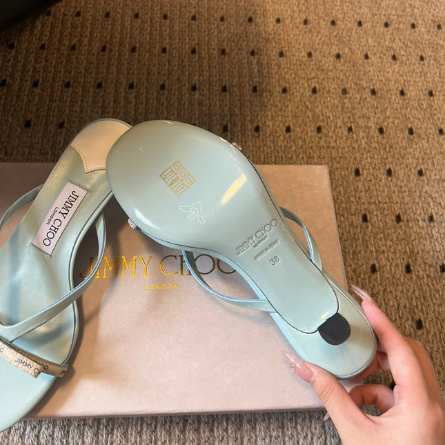 JIMMY CHOO 26S STRAPPY HEELED SANDALS IN PASTEL BLUE LAMBSKIN
