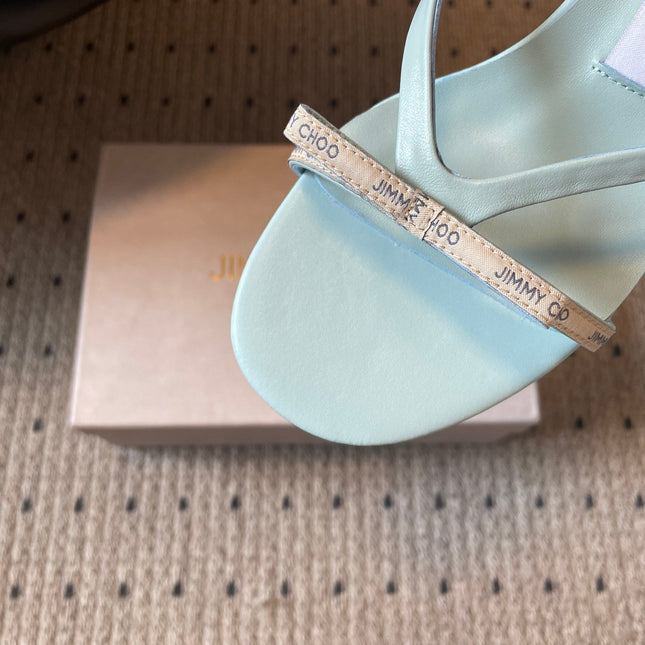 JIMMY CHOO 26S STRAPPY HEELED SANDALS IN PASTEL BLUE LAMBSKIN