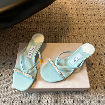 JIMMY CHOO 26S STRAPPY HEELED SANDALS IN PASTEL BLUE LAMBSKIN