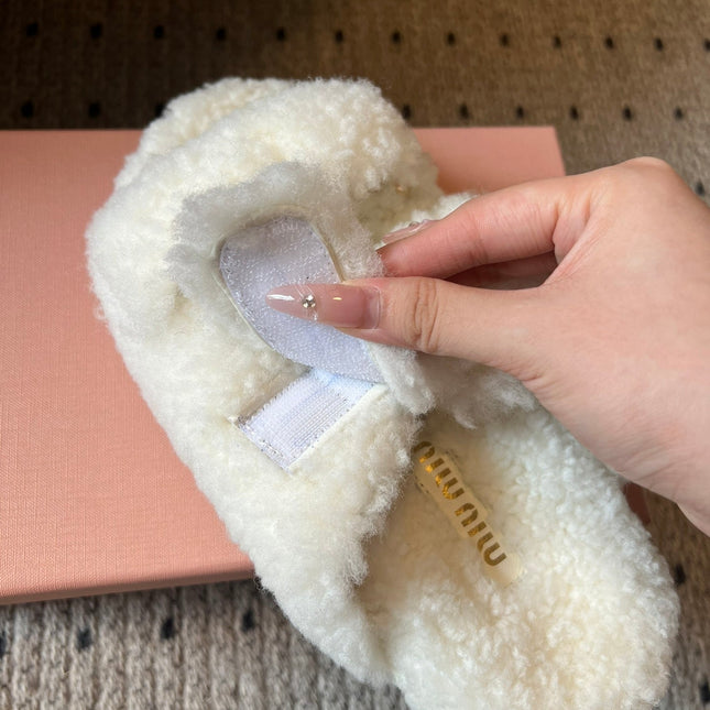 MIUMIU 26S SHEEPSKIN SLIPPERS IN WHITE