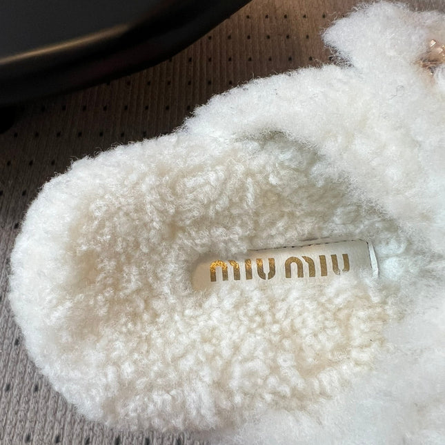 MIUMIU 26S SHEEPSKIN SLIPPERS IN WHITE
