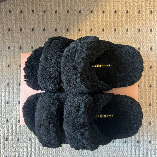 MIUMIU 26S SHEEPSKIN SLIPPERS IN BLACK