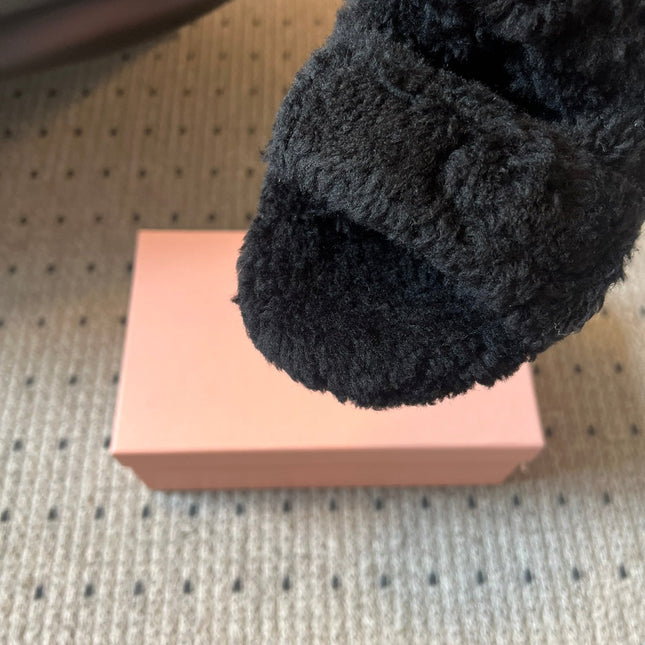 MIUMIU 26S SHEEPSKIN SLIPPERS IN BLACK