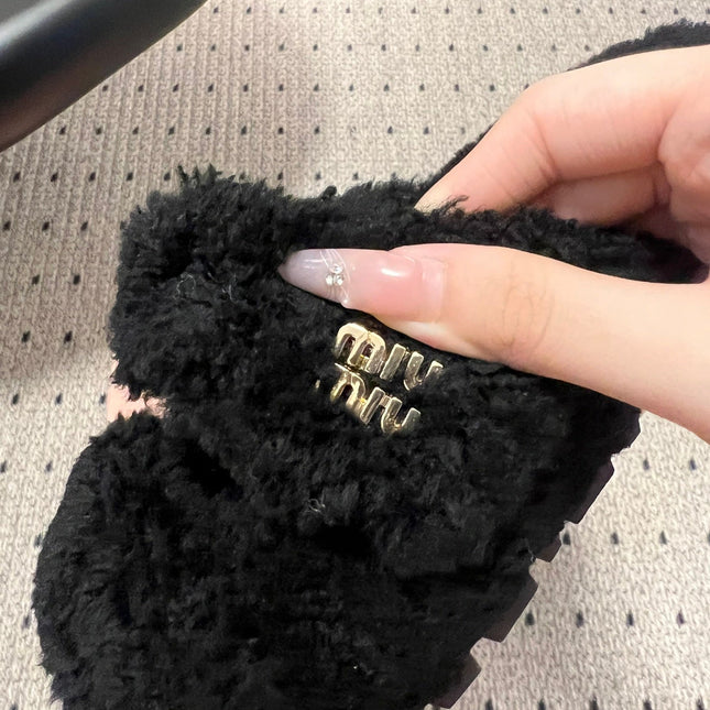 MIUMIU 26S SHEEPSKIN SLIPPERS IN BLACK